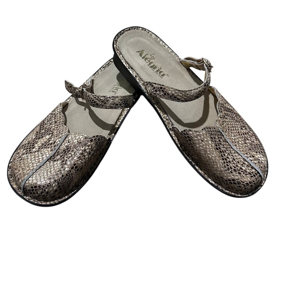 ALEGRIA Tuscany Mary Jane Wedge Mule Tan Gold Snake Leather TUS-758, 10.5-11